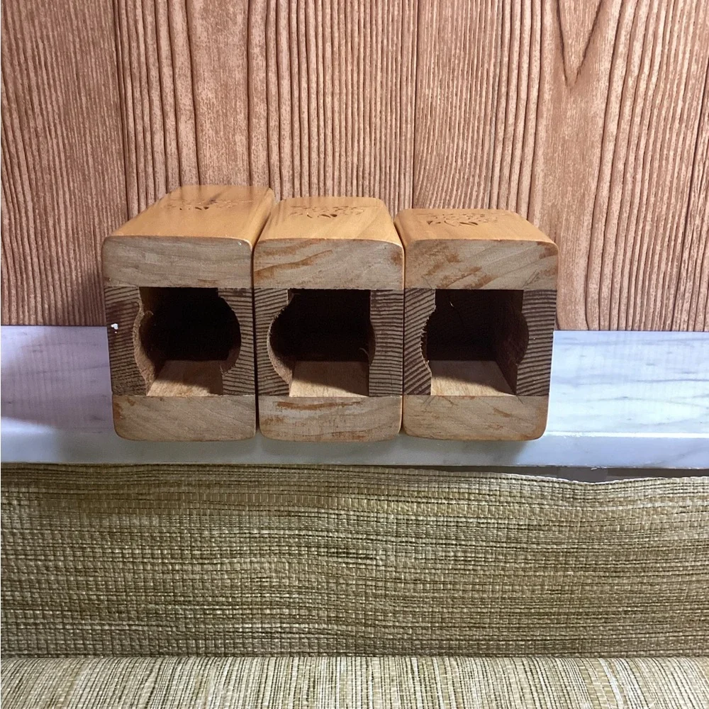 Hand Carved Wooden Graduated Candle Holders with open carving